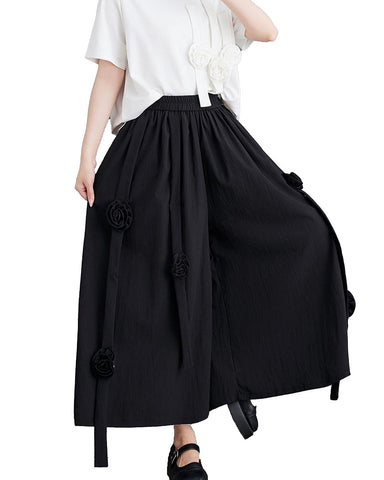 ellazhu Women's Puffy Drawstring Elastic Waist Wide Leg Rose Harem Pants GZ176