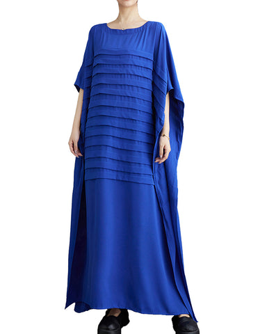 ellazhu Women's Oversized Maxi Dress Solid Bat Sleeves Crewneck GZ203 Green