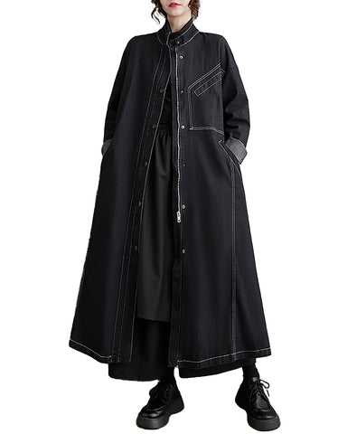 ellazhu Women's Shirt Dress Button Down Long Sleeve Solid Black String Two Side Pockets Flowy Hem Fall GZ251