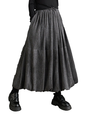 ellazhu Women's Skirt Elastic Waist Drawstring Patchwork Flowy Hem Solid Grey Loose Oversize GZ299