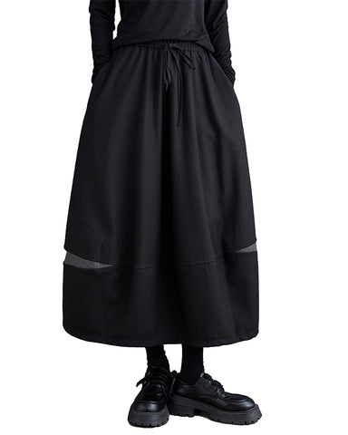 ellazhu Women's Skirt Elastic Waist Pocket Solid Color Flowy Hem Loose Oversize GZ316