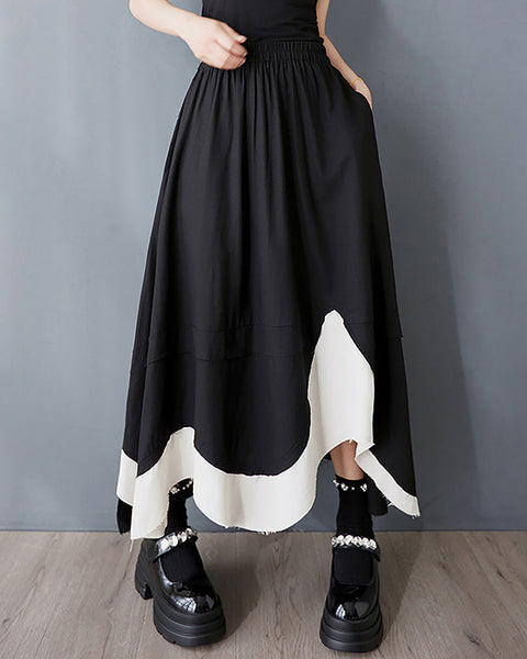 ellazhu Women's Skirt Elastic Waist Wide Leg Asymmetrical Flowy Hem Casual Loose Maxi GZ404 Apricot