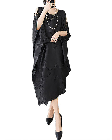 ellazhu Women's Dress Crewneck Off The Shoulder Half Sleeve Flowy Beach Fashion Casual Boho Dolman Sleeve GZ450 Black