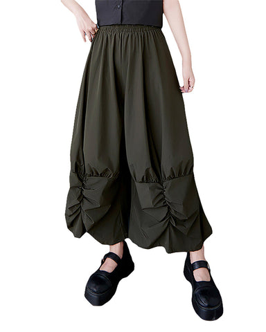 ellazhu Women's Pants Wide Leg The Drop Clothing Hippie Parachute Barrel Harem Pant GZ457 Army Green