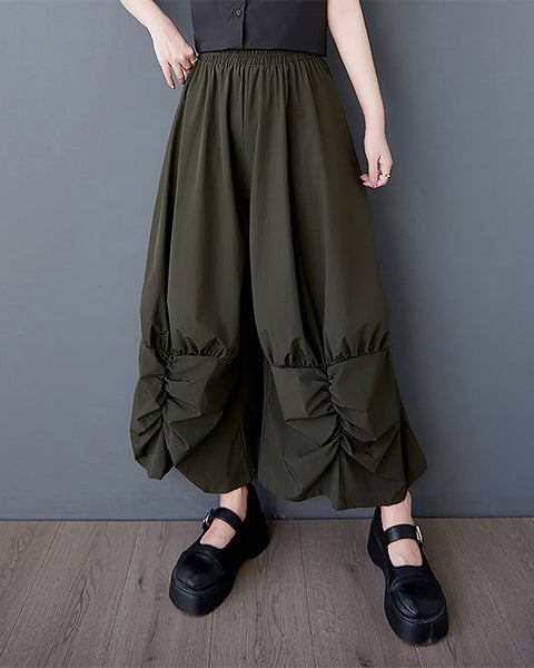 ellazhu Women's Pants Wide Leg The Drop Clothing Hippie Parachute Barrel Harem Pant GZ457 Army Green