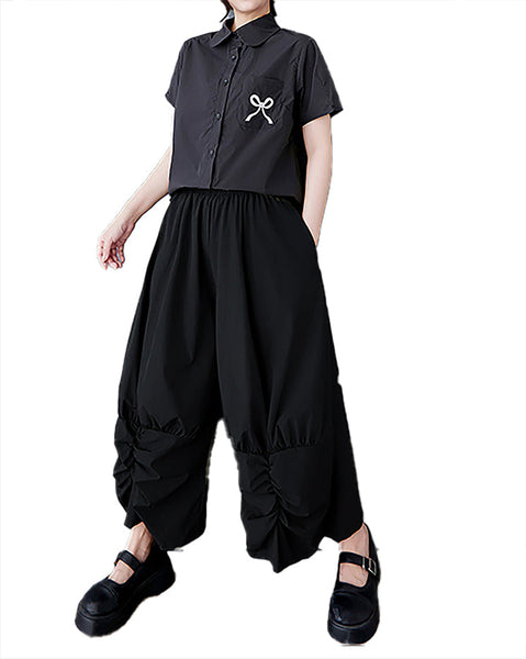 ellazhu Women's Pants Wide Leg The Drop Clothing Hippie Parachute Barrel Harem Pant GZ457 Army Green