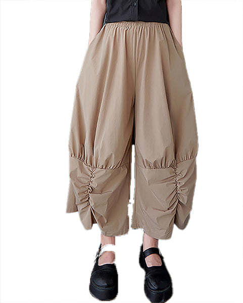 ellazhu Women's Pants Wide Leg The Drop Clothing Hippie Parachute Barrel Harem Pant GZ457 Army Green