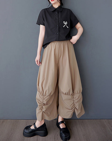 ellazhu Women's Pants Wide Leg The Drop Clothing Hippie Parachute Barrel Harem Pant GZ457 Army Green