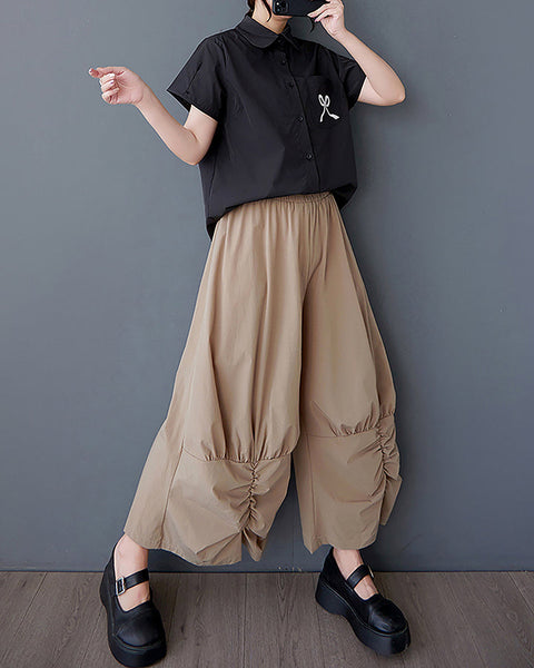 ellazhu Women's Pants Wide Leg The Drop Clothing Hippie Parachute Barrel Harem Pant GZ457 Army Green