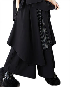 ellazhu Women's Pants Wide Leg Flowy Pocket Patchwork Casual High Waisted Irregular GZ459 Black