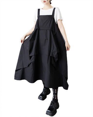 ellazhu Women's Pants Solid Flowy Hem Two Side Pockets Casual Loose Fashion GZ526 Black