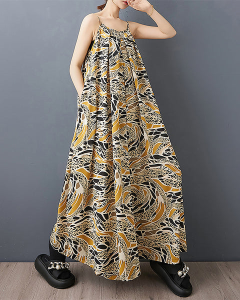 ellazhu Women's Dress Multicolor Two Side Pockets Racer Back Flowy Hem Casual Trendy GZ528