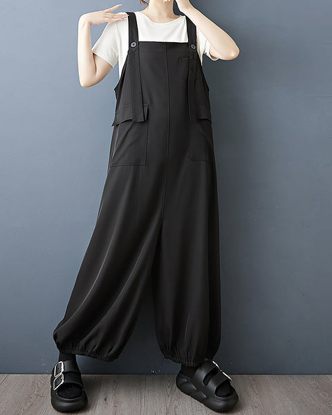 ellazhu Women's Pants Solid Two Side Pockets Plus Size Casual Fashion Summer GZ557 Black