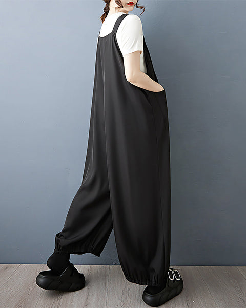 ellazhu Women's Pants Solid Two Side Pockets Plus Size Casual Fashion Summer GZ557 Black