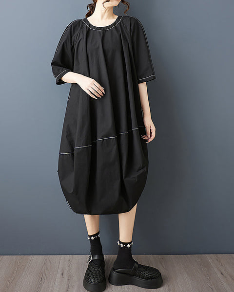 ellazhu Women's Dress Crewneck Short Sleeve Solid Lantern Dress Irregular Hem Plus Size Summer Casual Fashion GZ560 A