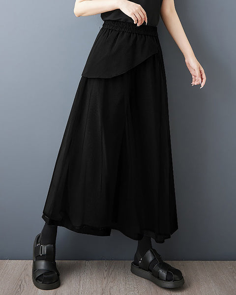 ellazhu Women's Pants Pathwork Elastic Waist Side Pocket Tulle Casual Plus Size Fashion GZ562 Black