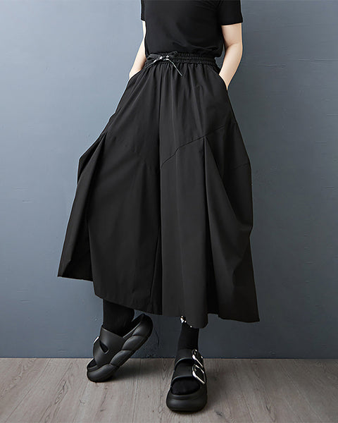 ellazhu Women's Pants Solid Elastic Waist Drawstring Two Side Pockets Plus Size Wide Leg Casual Loose Fashion GZ575 A