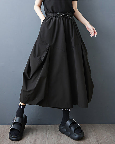 ellazhu Women's Pants Solid Elastic Waist Drawstring Two Side Pockets Plus Size Wide Leg Casual Loose Fashion GZ575 A