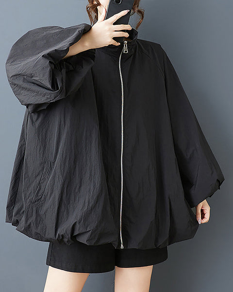 ellazhu Women's Coat Solid Zipper Up Puffed Bubble Long Sleeve Two Side Pockets Mock Neck Plus Size Casual Fashion GZ583 Apricat