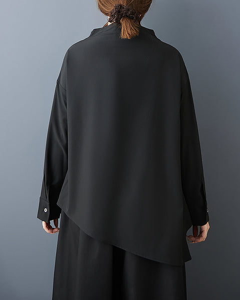 ellazhu Women's Shirt Solid Mock Neck Long Sleeve Irregualr Hem Plus Size Fashion Casual Maxi GZ584 Black