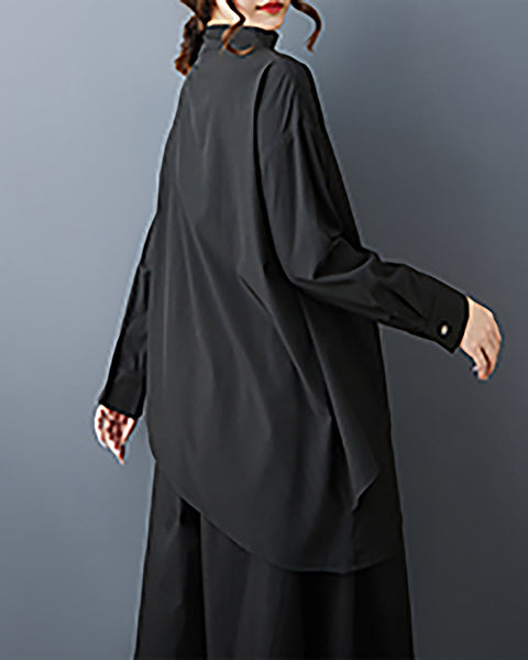ellazhu Women's Shirt Solid Mock Neck Long Sleeve Irregualr Hem Plus Size Fashion Casual Maxi GZ584 Black