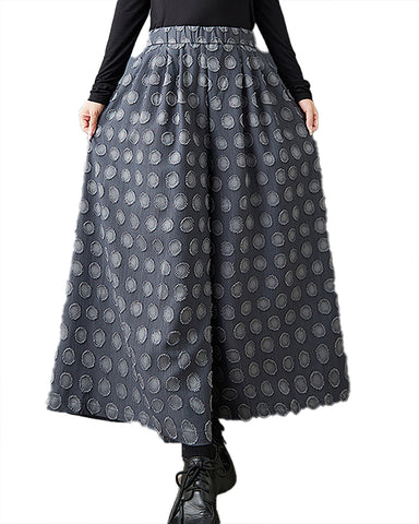 ellazhu Women's Pants Solid Polk Dot Two Side Pockets Wide Leg Elastic Waist Fashion Casual Plus Size Maxi Loose GZ593 Blue