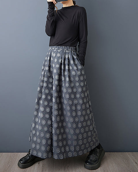 ellazhu Women's Pants Solid Polk Dot Two Side Pockets Wide Leg Elastic Waist Fashion Casual Plus Size Maxi Loose GZ593 Blue