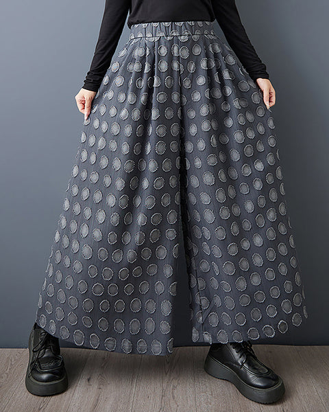 ellazhu Women's Pants Solid Polk Dot Two Side Pockets Wide Leg Elastic Waist Fashion Casual Plus Size Maxi Loose GZ593 Blue