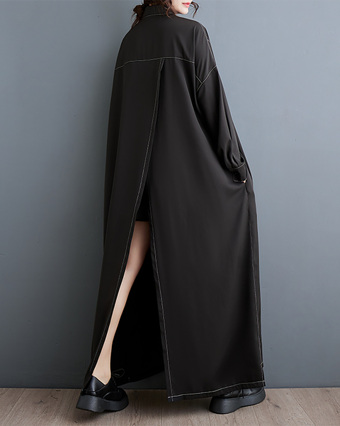 ellazhu Women's Shirt Dress Lapel Button Down Long Sleeve Solid Irregualr Hem GZ602 Black