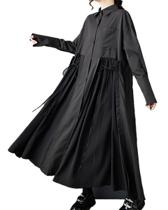 ellazhu Women's Shirt Dress Lapel Button Down Oversize Long Sleeve Solid GZ603 Black