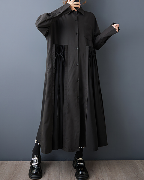 ellazhu Women's Shirt Dress Lapel Button Down Oversize Long Sleeve Solid GZ603 Black