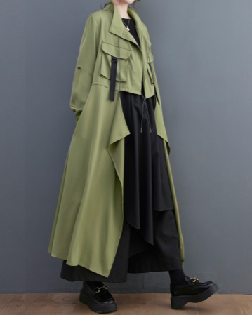 ellazhu Women's Coats Trench Winter Black Jacket Size Plus Length Jackets Lapel Flowy Hem Long Sleeve GZ611 Black