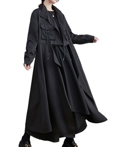 ellazhu Women's Coats Trench Winter Black Jacket Size Plus Length Jackets Lapel Flowy Hem Long Sleeve GZ611 Black