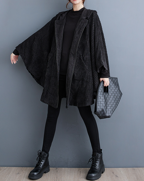 ellazhu Women's Coats Shacket Long Oversized Sleeve Coats Size Plus Lapel Zip Up Jackets GZ612 Black