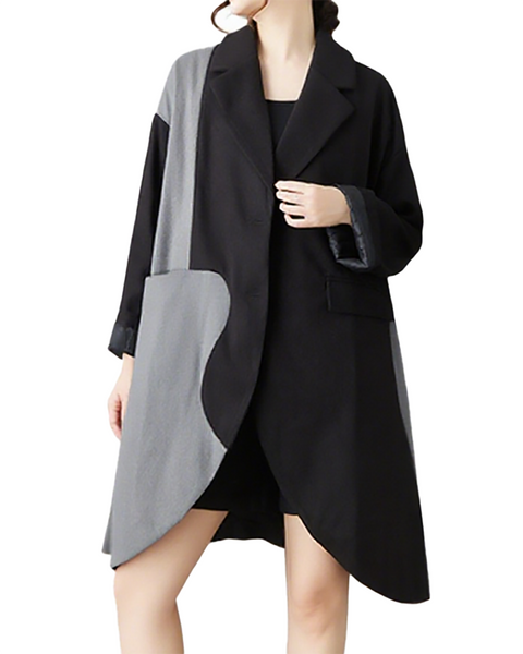 ellazhu Women's Coats Classic Oversized Jacket Lapel Button Down Irregualr Hem Long Sleeve GZ615 Black Green
