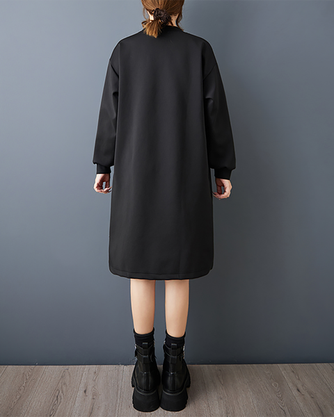 ellazhu Women's T-Shirt Dress Casual Crewneck Black Long Sleeve Oversize Flowy Hem Solid GZ617 A