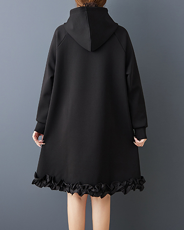ellazhu Women's Dress Casual Black Long Sleeve Oversize Hooded Side Pocket Solid GZ618 Black