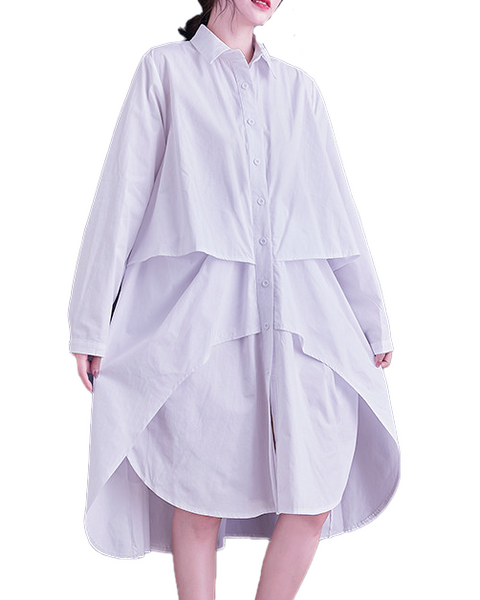 ellazhu Women's T-Shirt Dress Casual Lapel Long Sleeve Oversize Irregular Hem Button Down Solid GZ622 Black