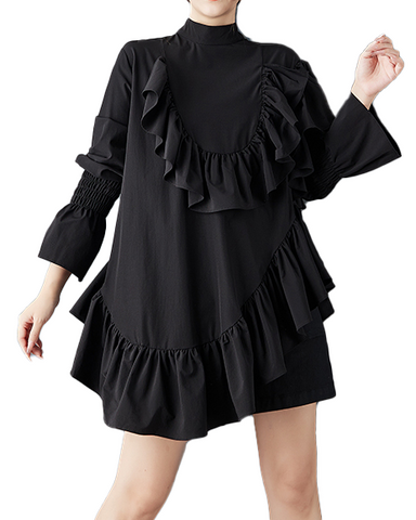 ellazhu Women's Dress Casual Mock Neck Long Sleeve Oversize Pullover Irregular Hem Black Solid GZ629 Black
