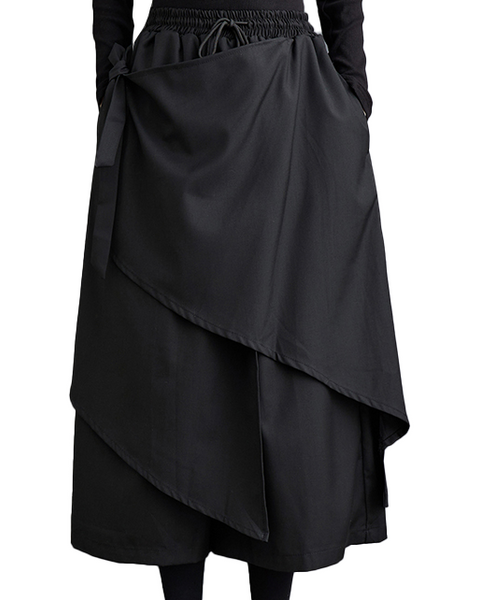 ellazhu Women's Cropped Pants Loose Elastic Wide Leg High Waist Sweatpants Side Pockets GZ636 Black