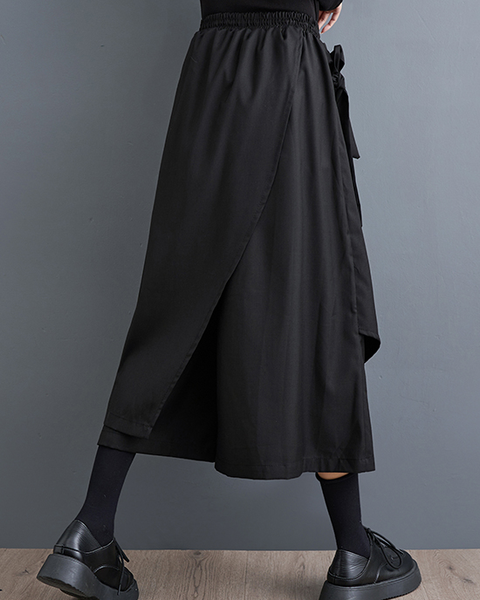 ellazhu Women's Cropped Pants Loose Elastic Wide Leg High Waist Sweatpants Side Pockets GZ636 Black