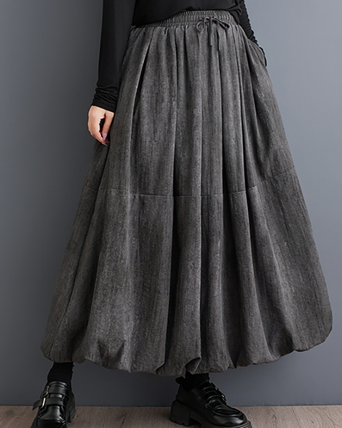 ellazhu Women's Skirt Loose Oversize Pleated Elastic Waist Casual Mid Length Side Pockets GZ643 Grey