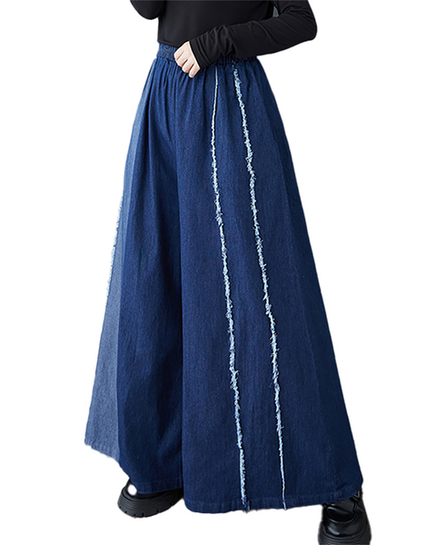 ellazhu Women's Pants Loose Elastic Wide Leg High Waist Vintage Patchwork Sweatpants Side Pockets GZ647 Black