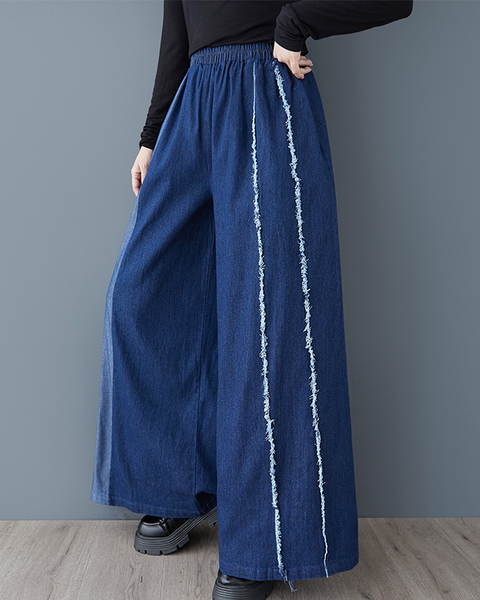 ellazhu Women's Pants Loose Elastic Wide Leg High Waist Vintage Patchwork Sweatpants Side Pockets GZ647 Black