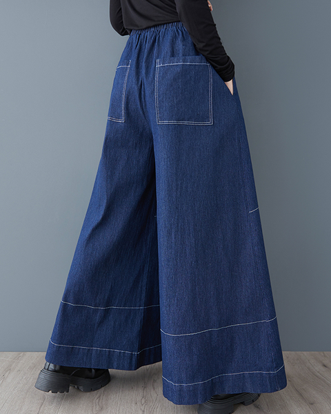 ellazhu Women's Pants Loose Elastic Wide Leg High Waist Vintage Solid Sweatpants Side Pockets GZ649 Black