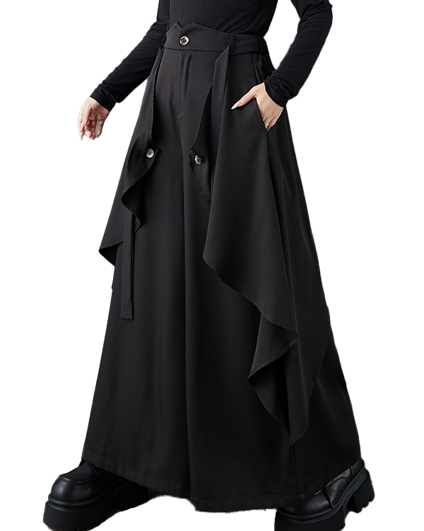 ellazhu Women's Pants Loose Wide Leg High Waist Pleated Solid Sweatpants Side Pockets GZ650 Black