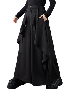 ellazhu Women's Pants Loose Wide Leg High Waist Pleated Solid Sweatpants Side Pockets GZ650 Black