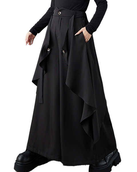 ellazhu Women's Pants Loose Wide Leg High Waist Pleated Solid Sweatpants Side Pockets GZ650 Black