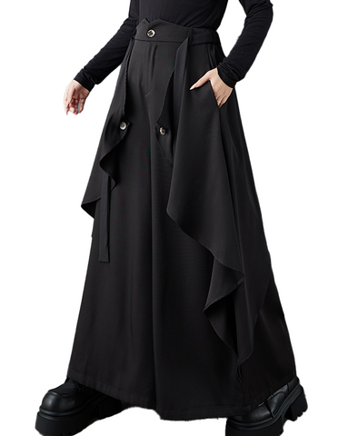 ellazhu Women's Pants Loose Wide Leg High Waist Pleated Solid Sweatpants Side Pockets GZ650 Black
