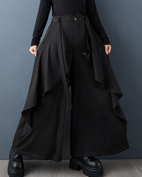 ellazhu Women's Pants Loose Wide Leg High Waist Pleated Solid Sweatpants Side Pockets GZ650 Black